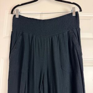 Three Dots Pants Solid Black Pull On Gauze Knit Palazzo Wide Leg Beach‎ Knit L